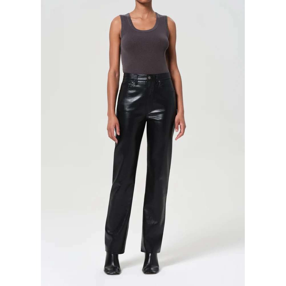 Agolde 90's Pinch Waist High Rise Straight Recycled Leather Womens Black Size 30